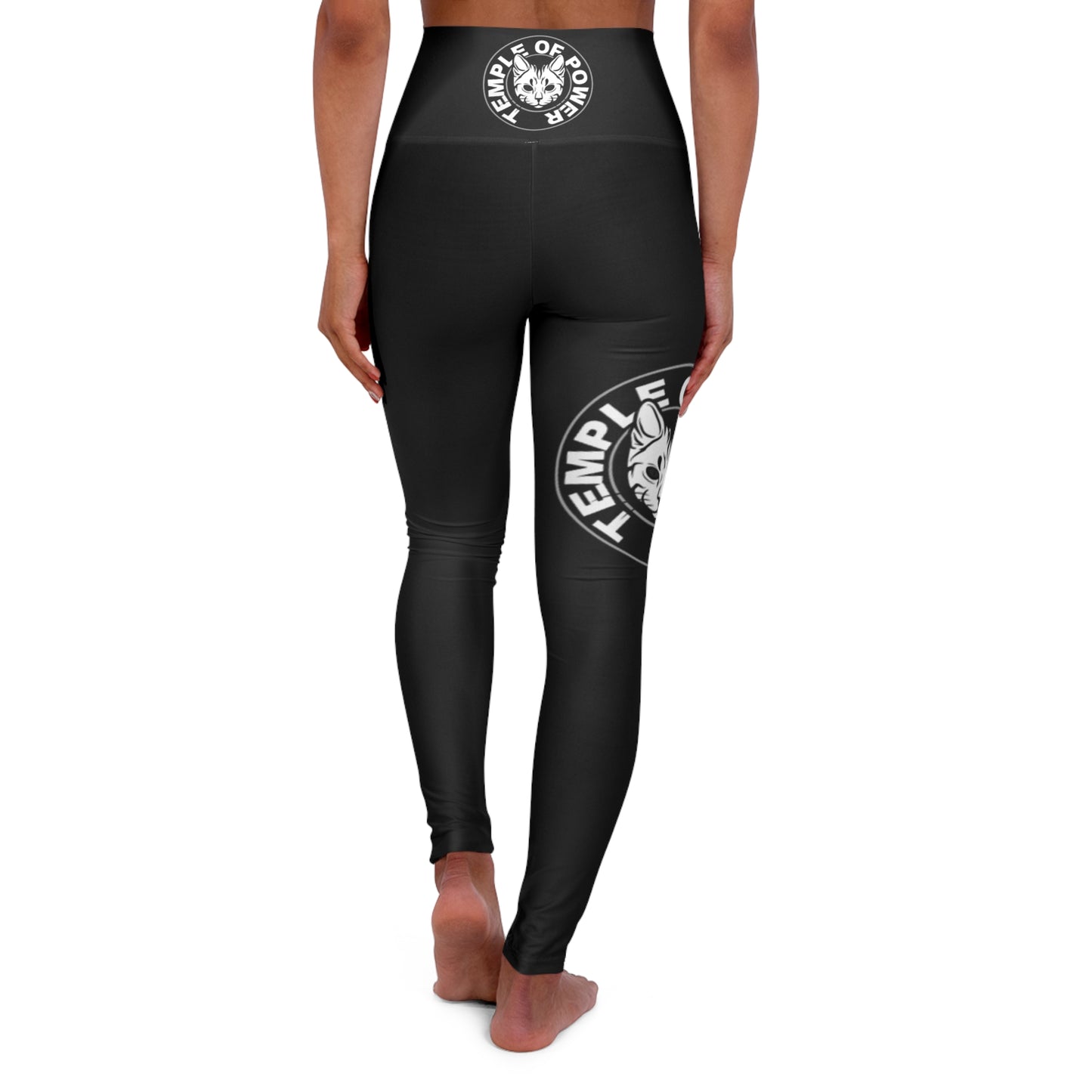 High-Waist Yoga Leggings — Temple of Power Black Logo AOP - Temple Of Power