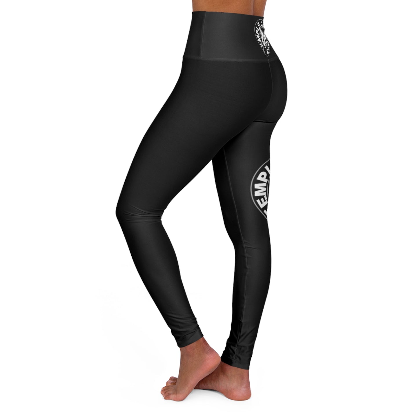 High-Waist Yoga Leggings — Temple of Power Black Logo AOP - Temple Of Power