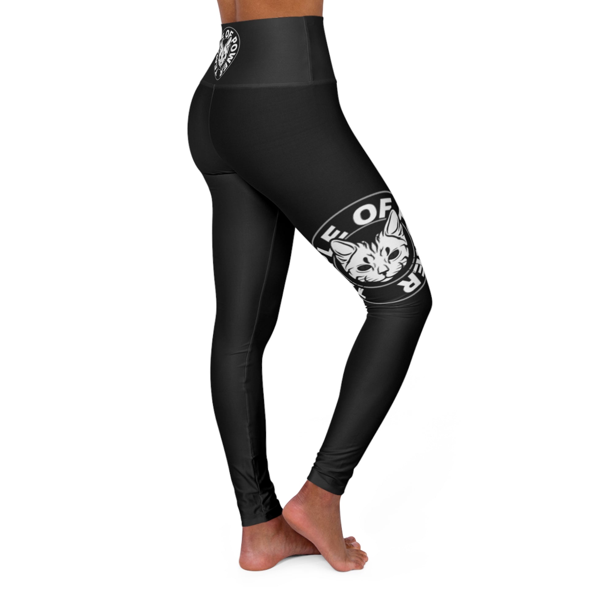 High-Waist Yoga Leggings — Temple of Power Black Logo AOP - Temple Of Power