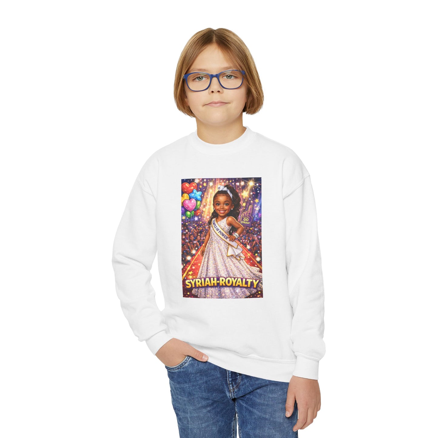 Youth Crewneck Sweatshirt – "Syrian Royalty" Pageant Princess Graphic