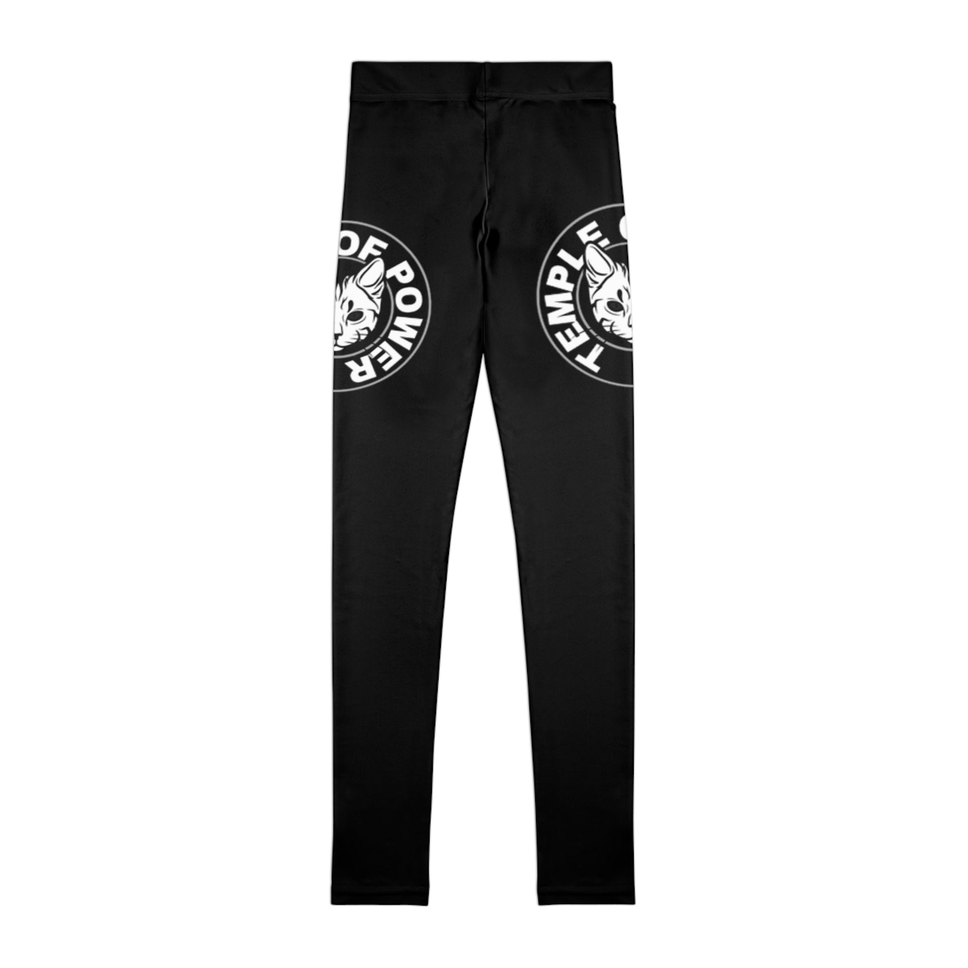 Youth Leggings — Black 'Temple of Power' Logo Knee Print - Temple Of Power