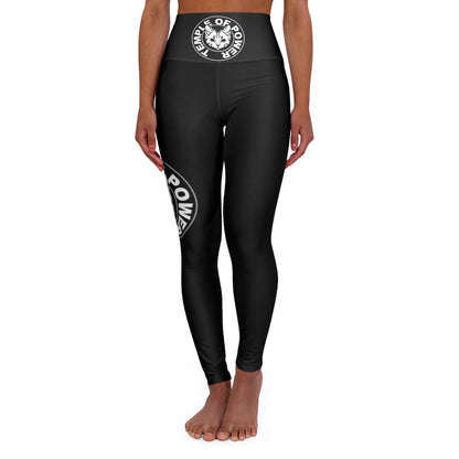 High-Waist Yoga Leggings — Temple of Power Black Logo AOP - Temple Of Power