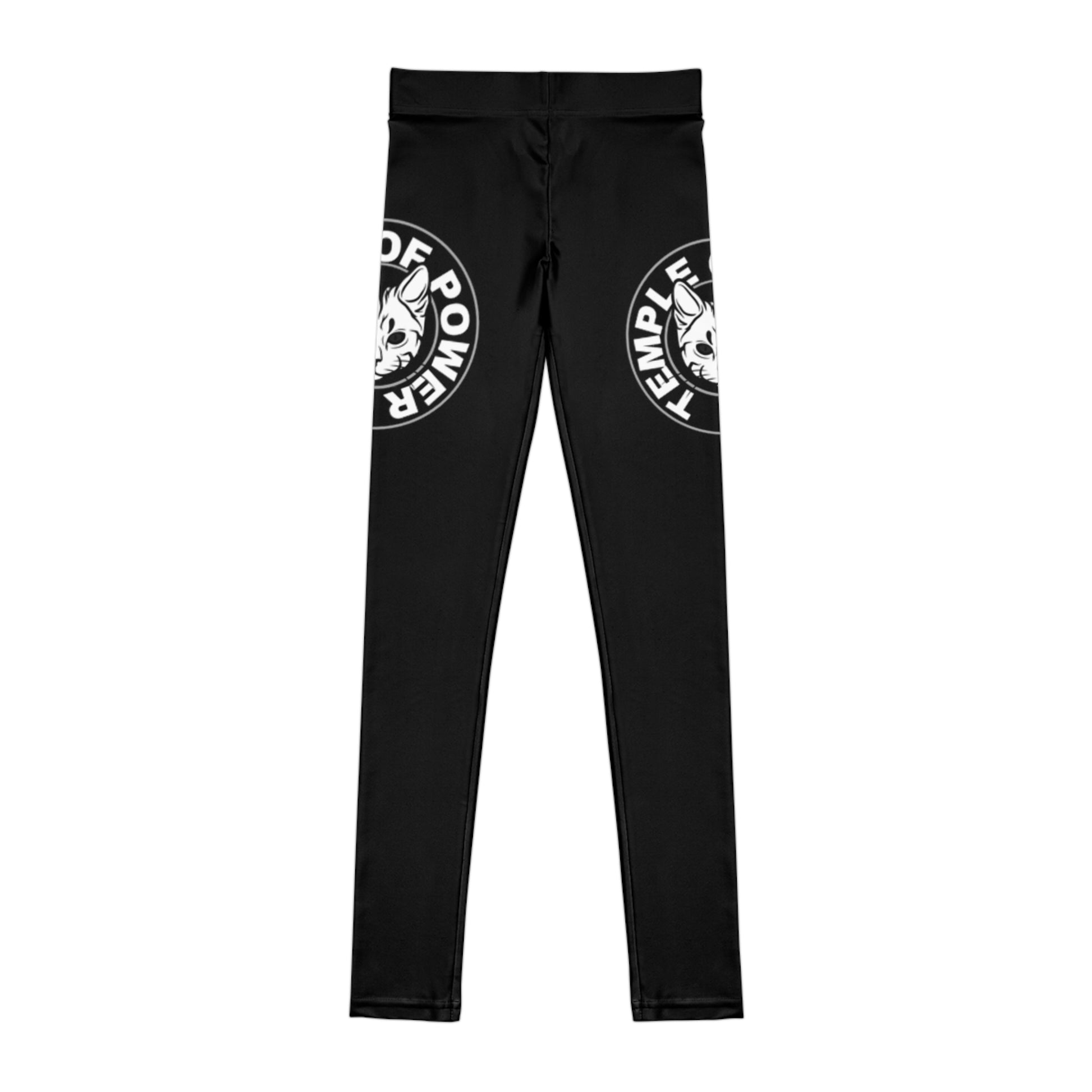 Youth Leggings — Black 'Temple of Power' Logo Knee Print - Temple Of Power